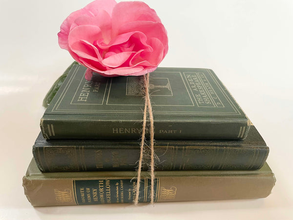 Vintage Green Book Bundle | Farmhouse Decor | Antique Book Set | Shelf Styling |