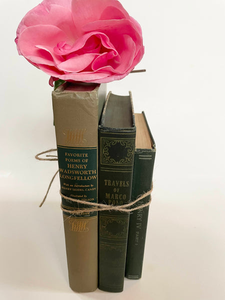 Vintage Green Book Bundle | Farmhouse Decor | Antique Book Set | Shelf Styling |