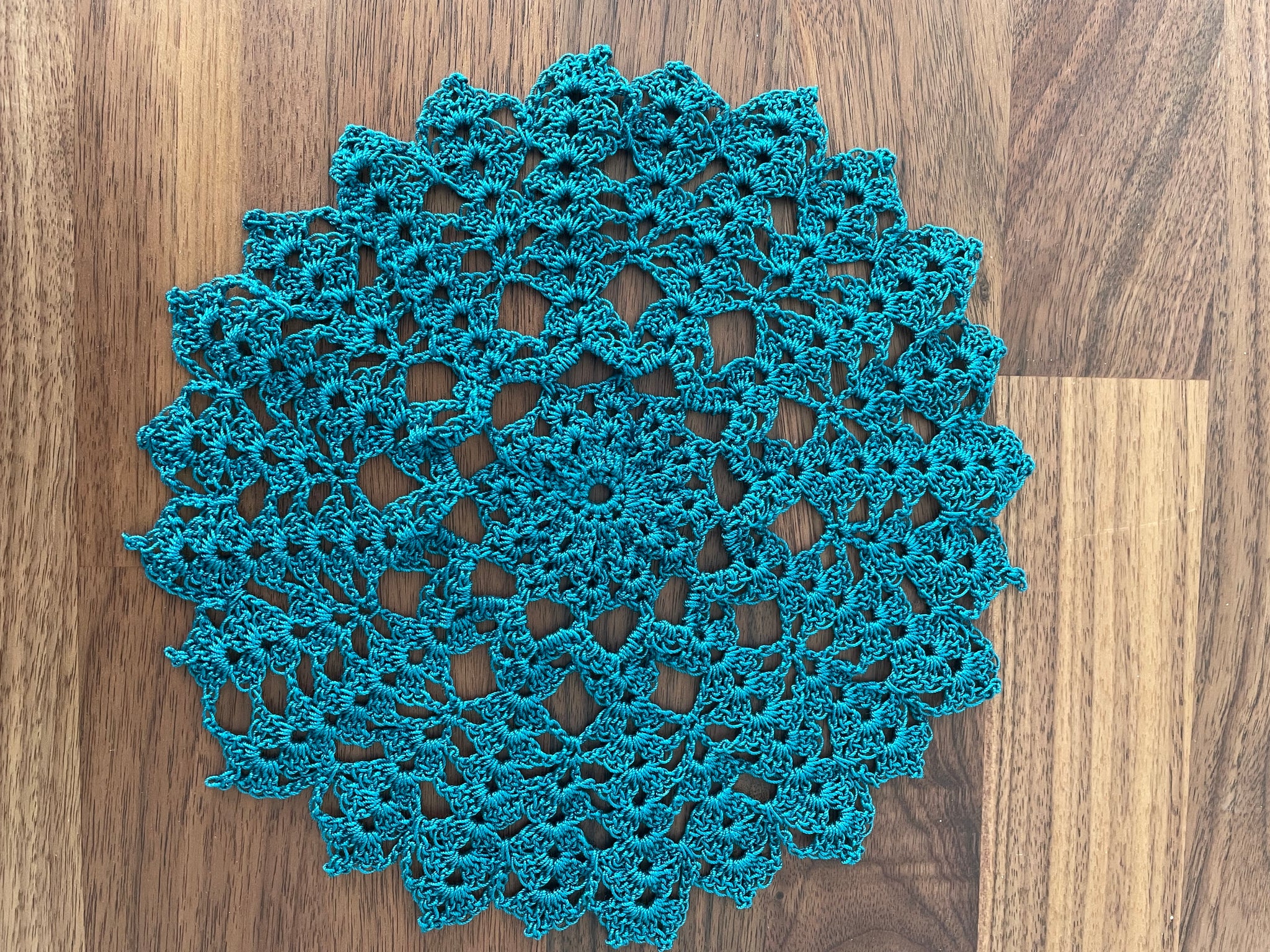 Handmade Peacock Blue Lace Doily