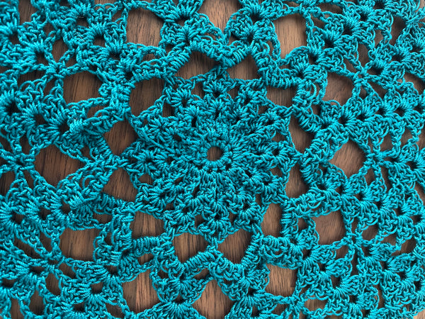 Handmade Peacock Blue Lace Doily